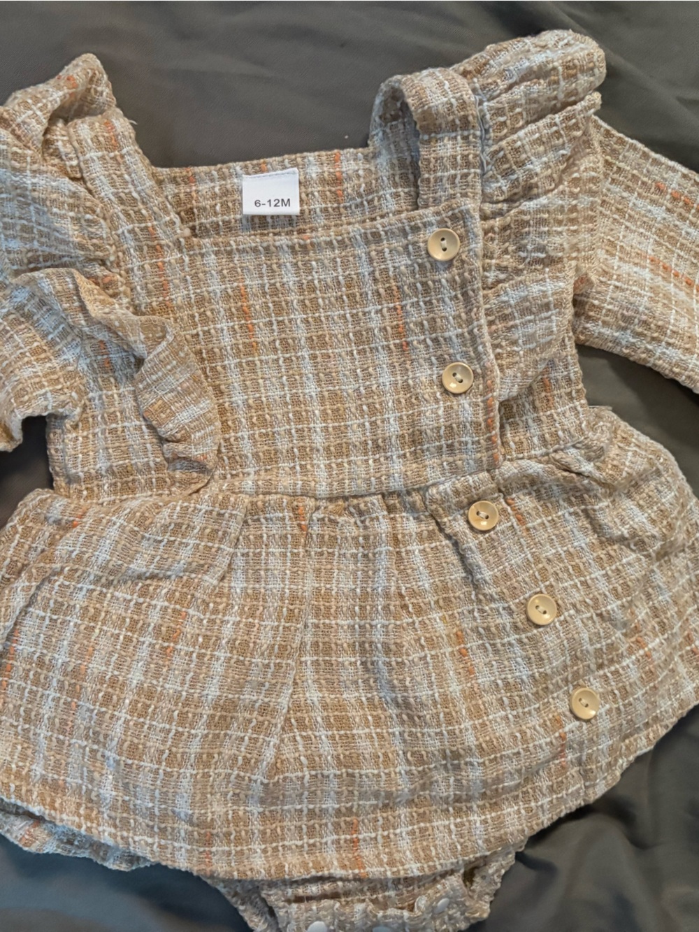 Baby Girls' Tan Plaid Ruffle One-Piece Bodysuit
